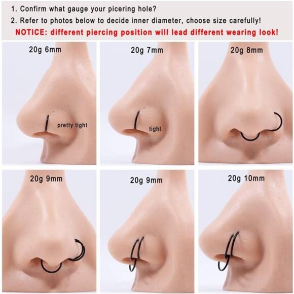 Men Women 316L Surgical Steel Hinged Nose Rings Hoop for Nostril Septum - Picture 4 of 7